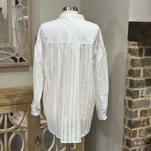 THAKOON Women’s Eyelet Embroidered Cotton Button Down Shirt in the Size Medium - Picture 8 of 10